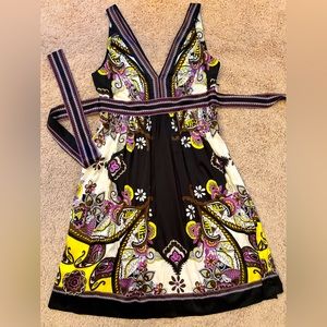 ICE vibrant satin style dress w tie and side zipper size 10P. Worn once